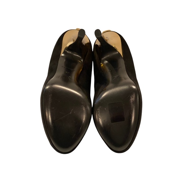 Authentic Louis Vuitton Black/Gold Suede Oh Really Peep Toe Platform Pumps Heels - Picture 7 of 11